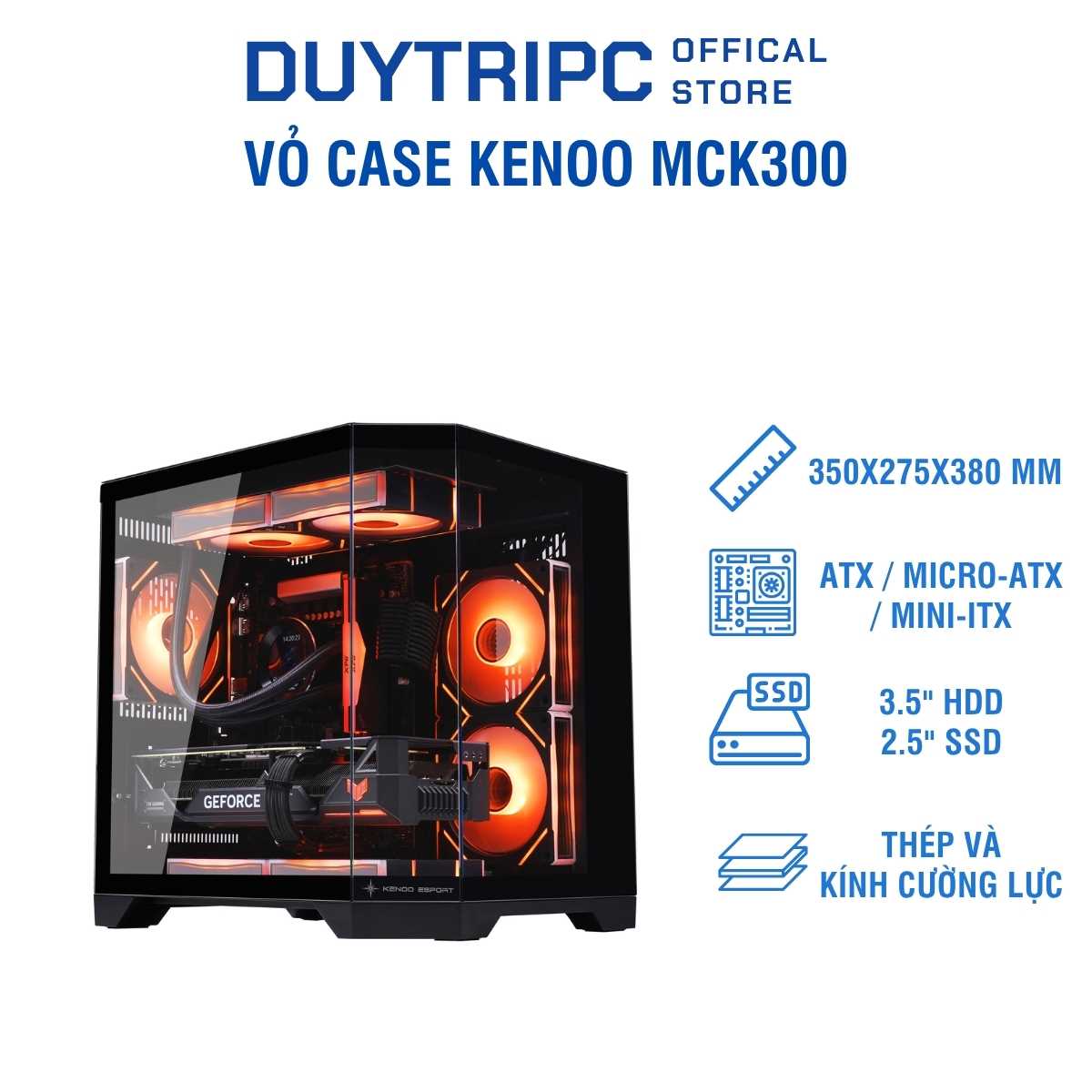 Vỏ Case Kenoo MCK300 – Thiết Kế Gaming Hiện Đại, Kính Cường Lực, Tối Ưu Tản Nhiệt, Giá Tốt